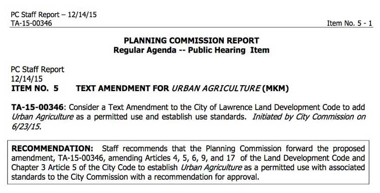 Planning Commission  Report on Urban Agriculture